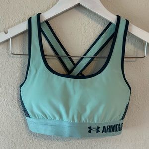 Under Armour aqua/navy cross back sports bra sz S